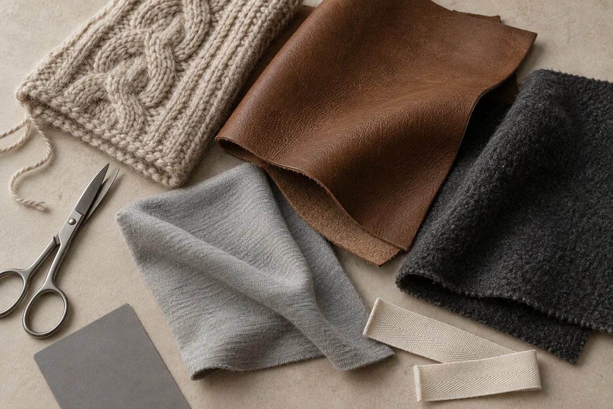 Different glove material swatches arranged for comparison