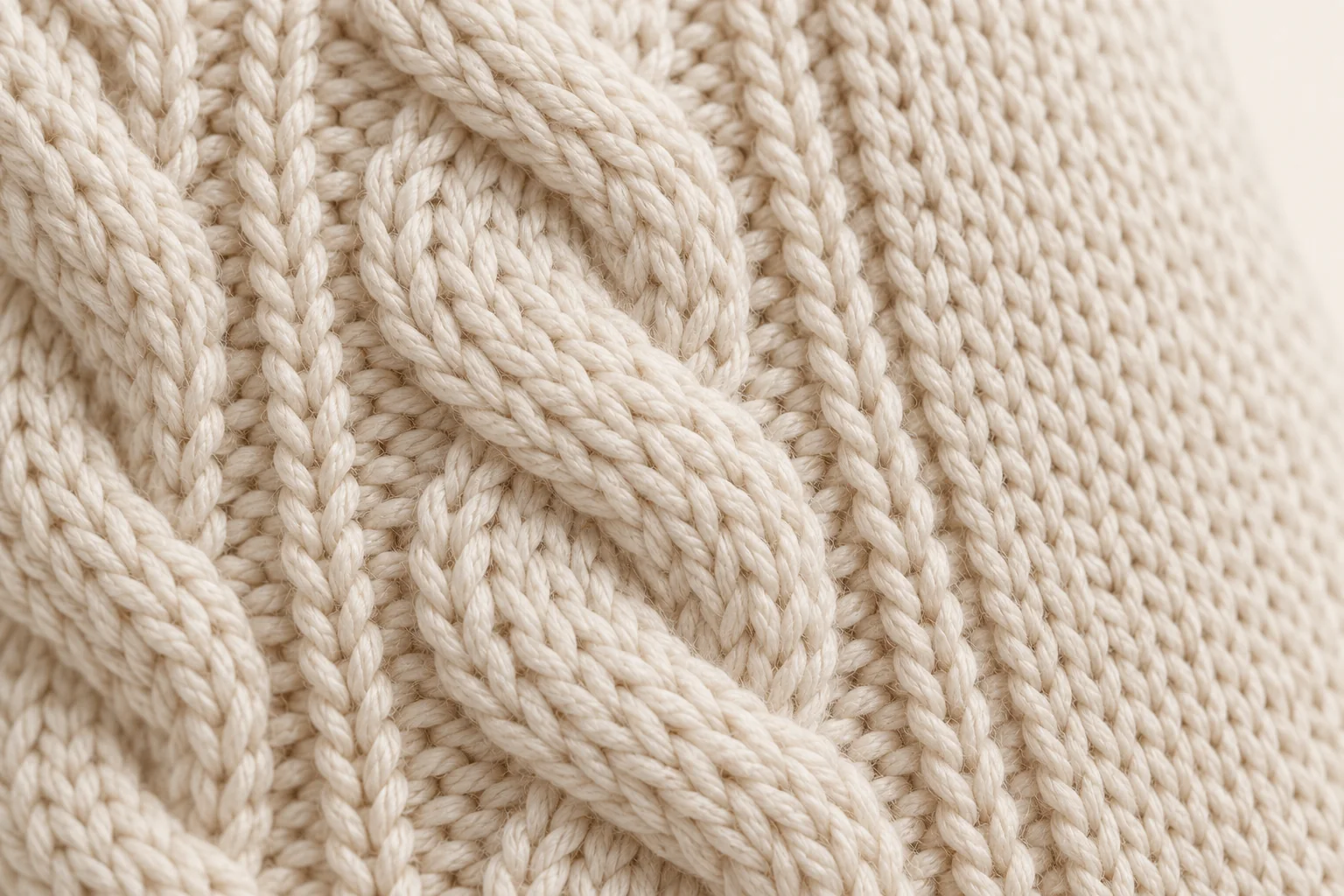 Cream/ecru cable-knit glove: a small section of hand back near the side edge.