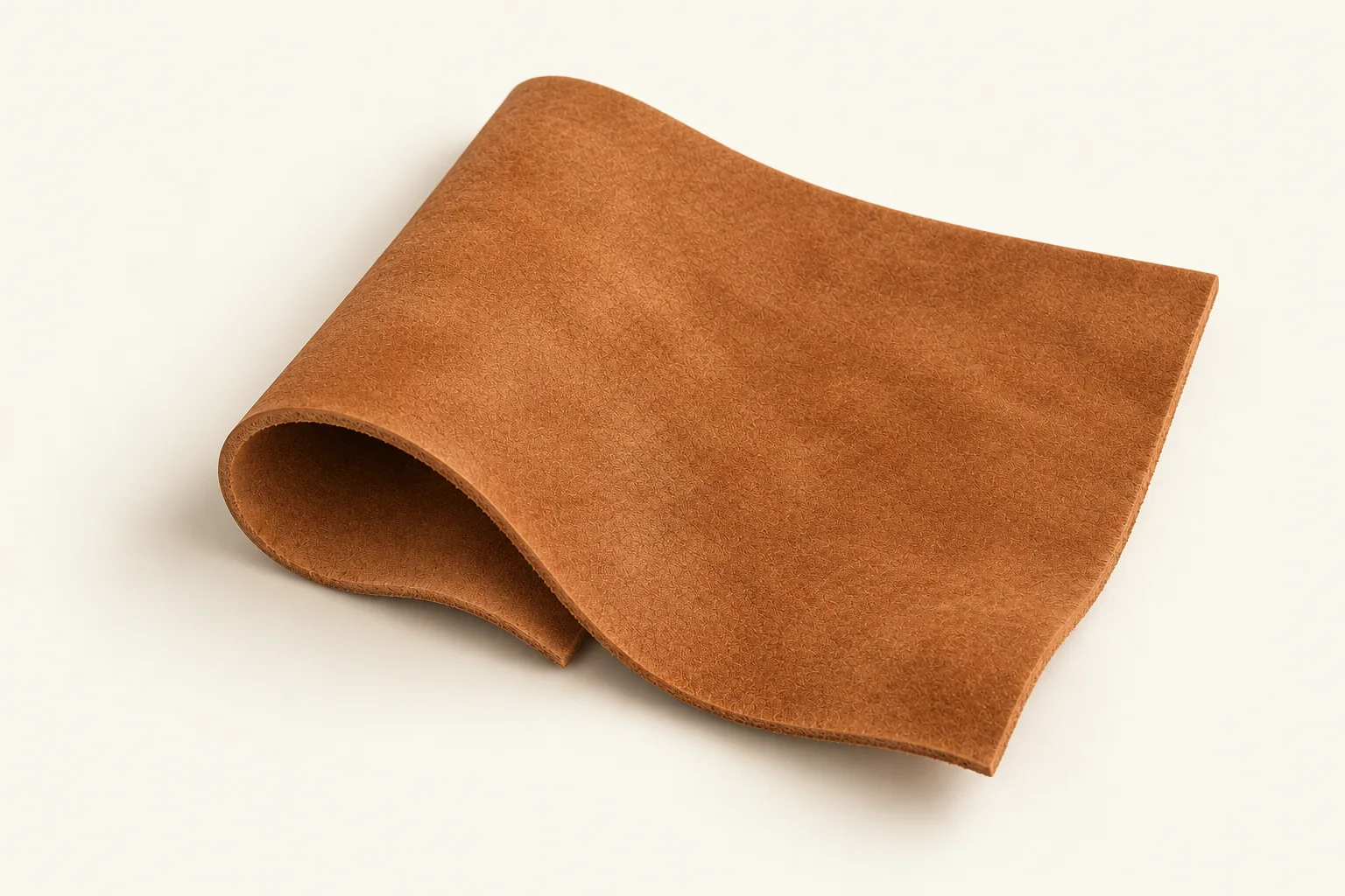 Matte tan suede sheet with a fine short nap and curled edge