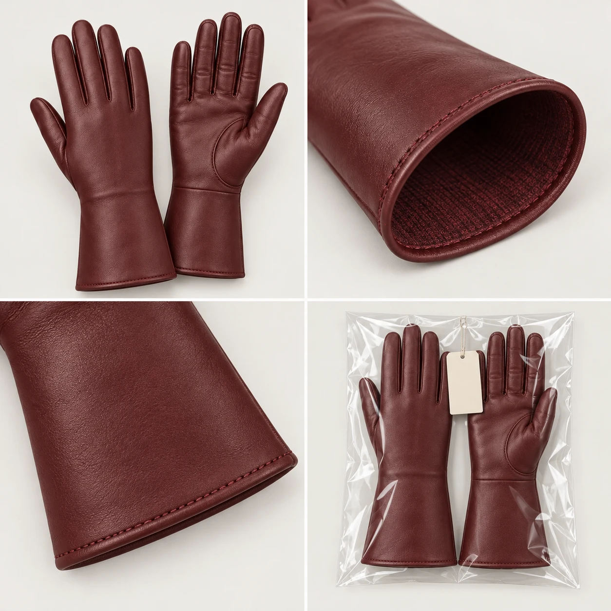 Extended Cuff Leather development views: extended cuff pair, lining through the cuff, clean straight edge, long cuff packed flat