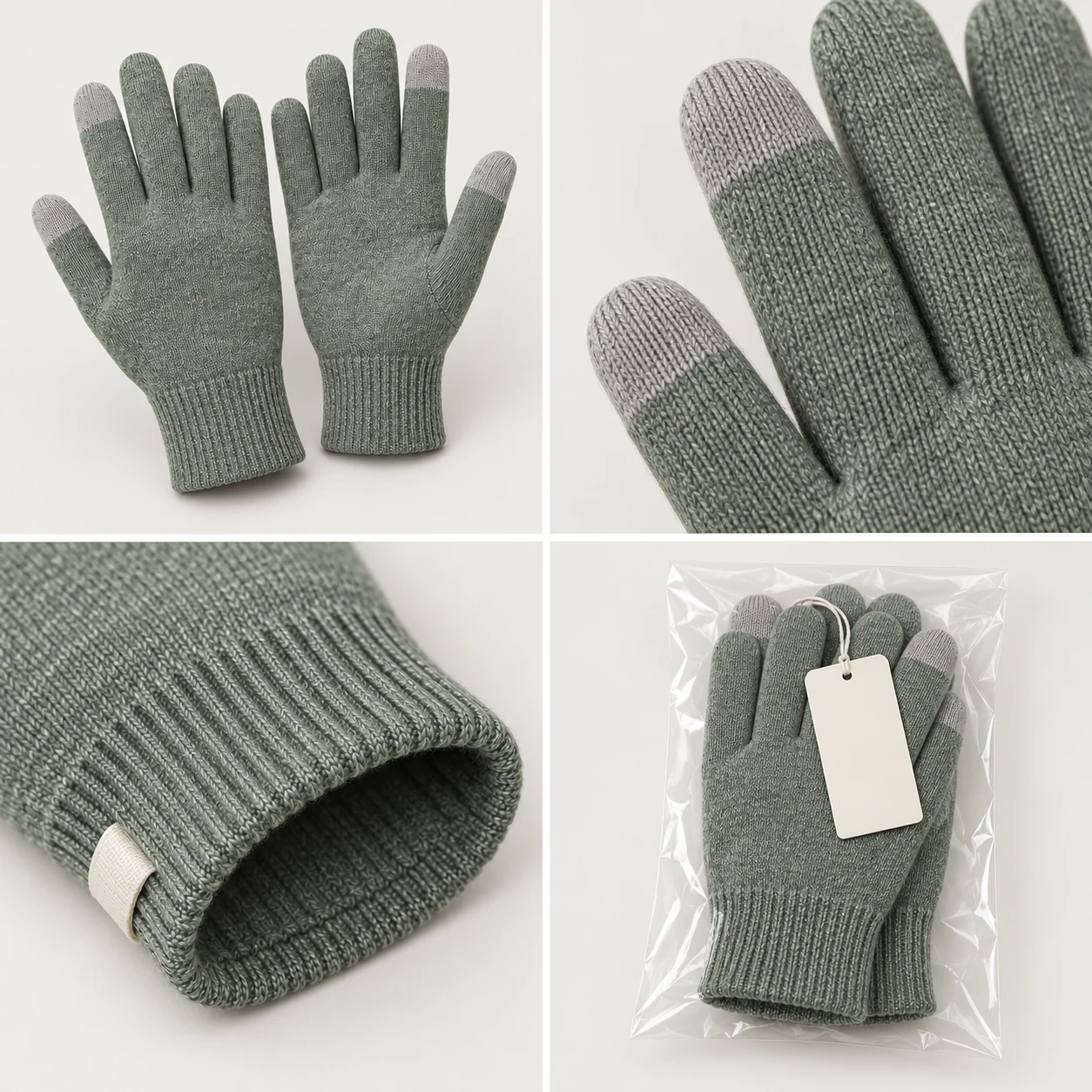 Fine Knit Touchpoint development views: fine-knit pair, integrated contact-tip knit, narrow rib & label, fine-knit pair packing
